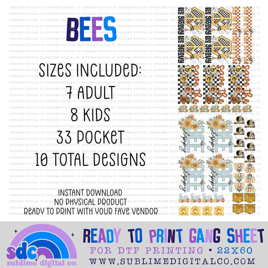 Bees • Premade Gang Sheets • Instant Download • Sublimation Design