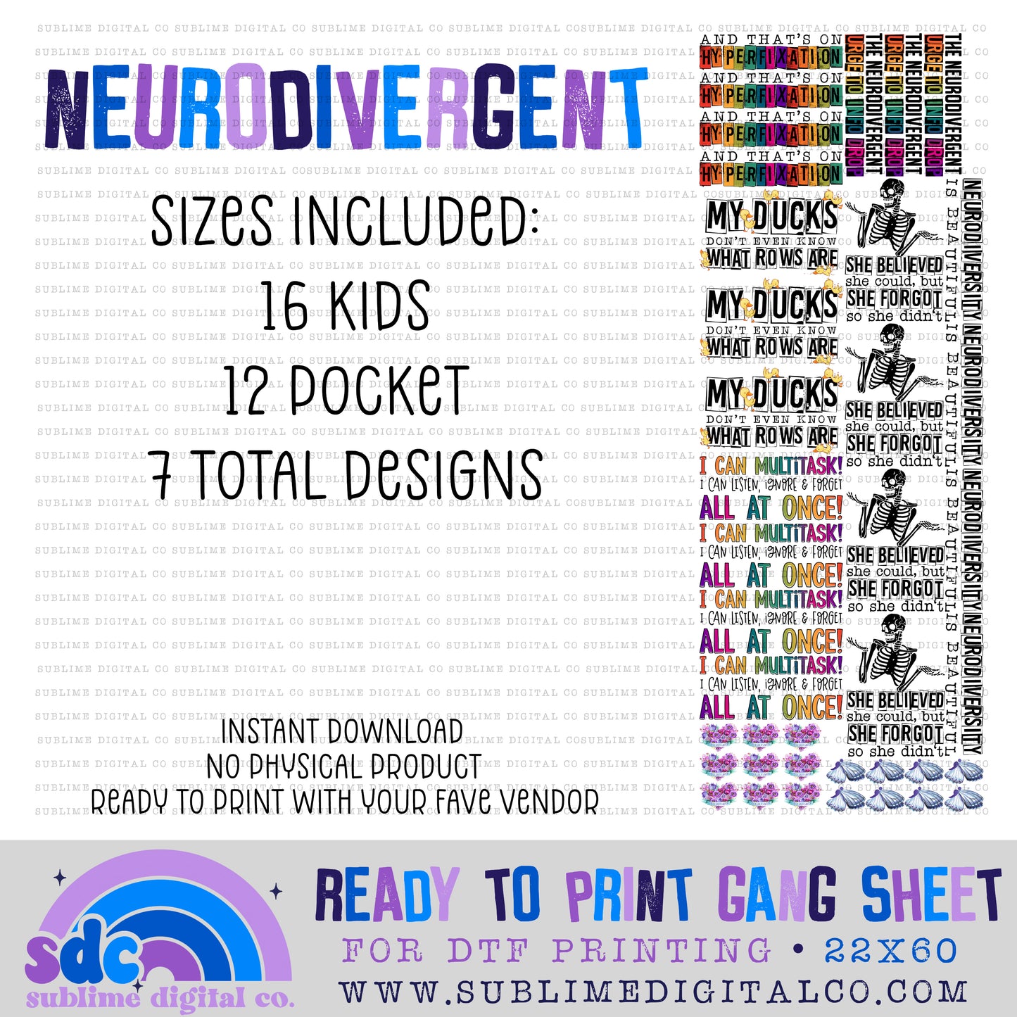 Neurodivergent • Premade Gang Sheets • Instant Download • Sublimation Design