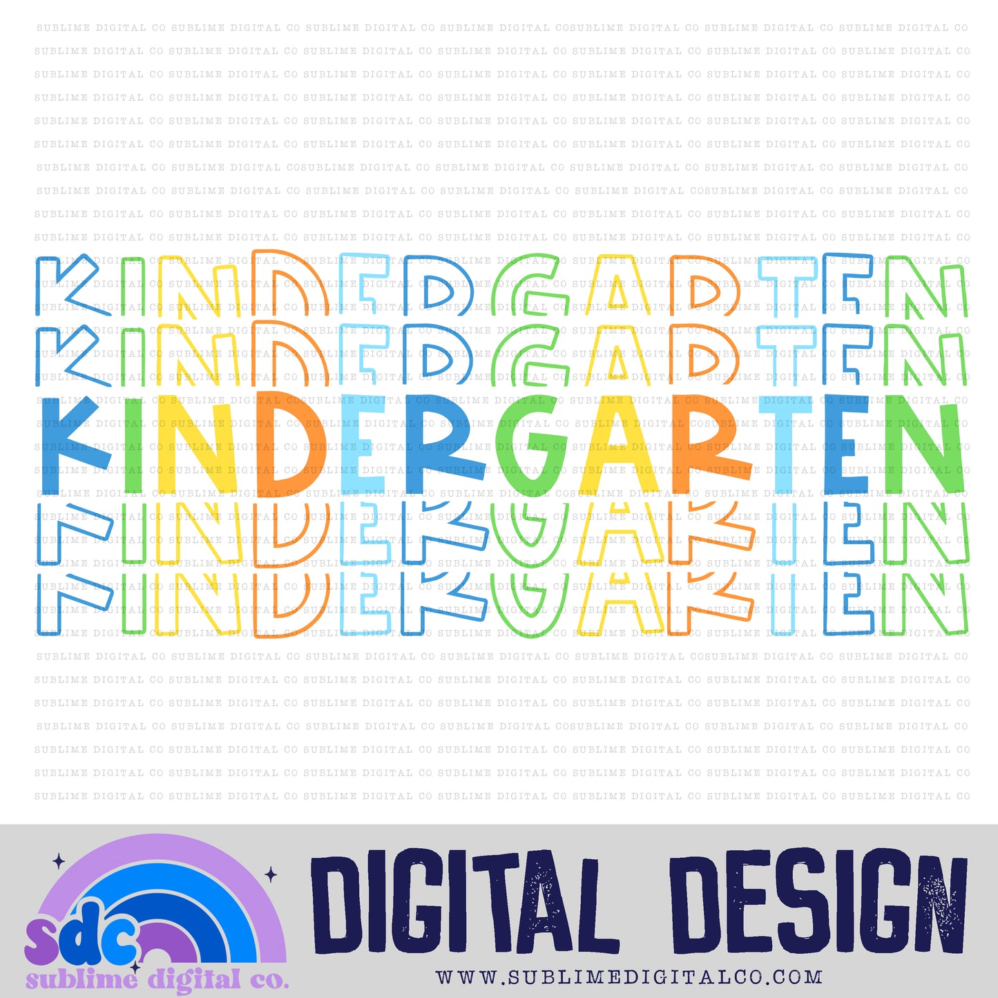 Kindergarten - Blue/Green • Stacked Text • School • Instant Download • Sublimation Design