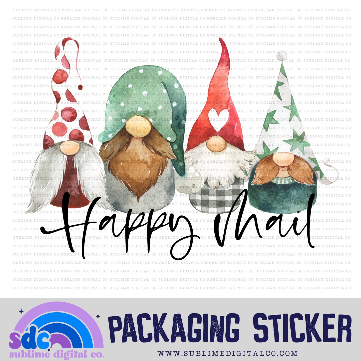 Happy Mail - Christmas Gnomes | Print + Cut | Small Business Stickers | Digital Download | PNG File