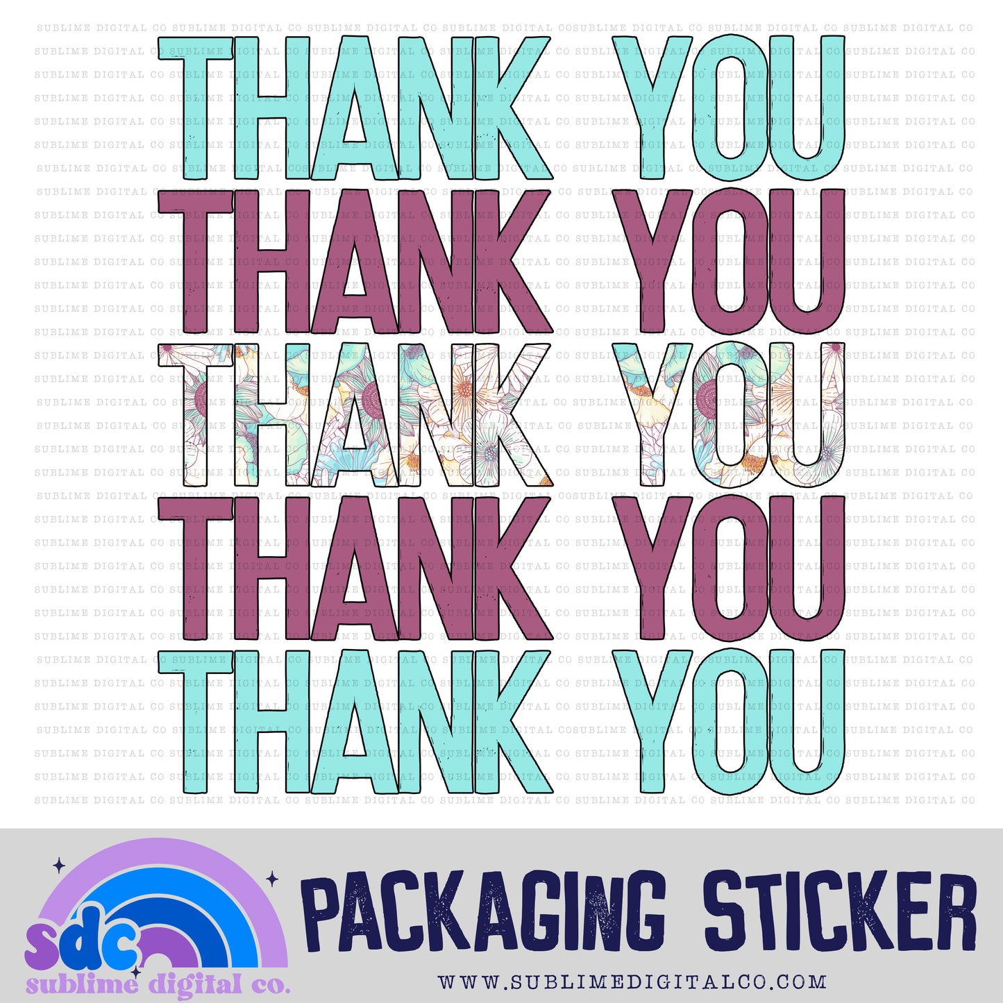 Thank You - Teal Yellow Floral | Print + Cut | Small Business Stickers | Digital Download | PNG File