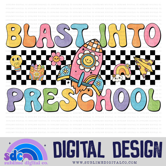 Blast Into Preschool • Groovy School • School • Instant Download • Sublimation Design