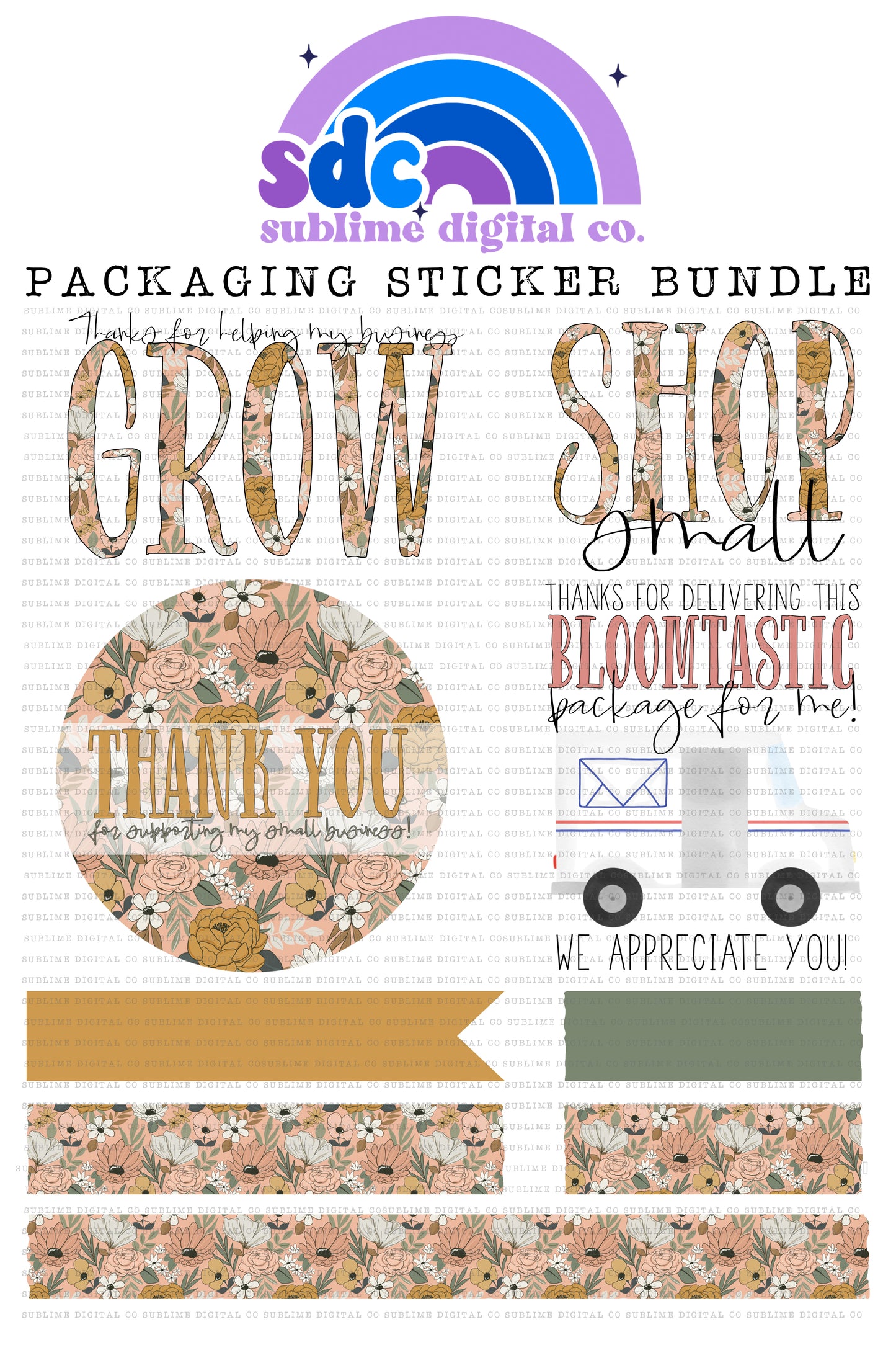 Pink & Gold Floral Sticker Bundle | PNG Files | Digital Download