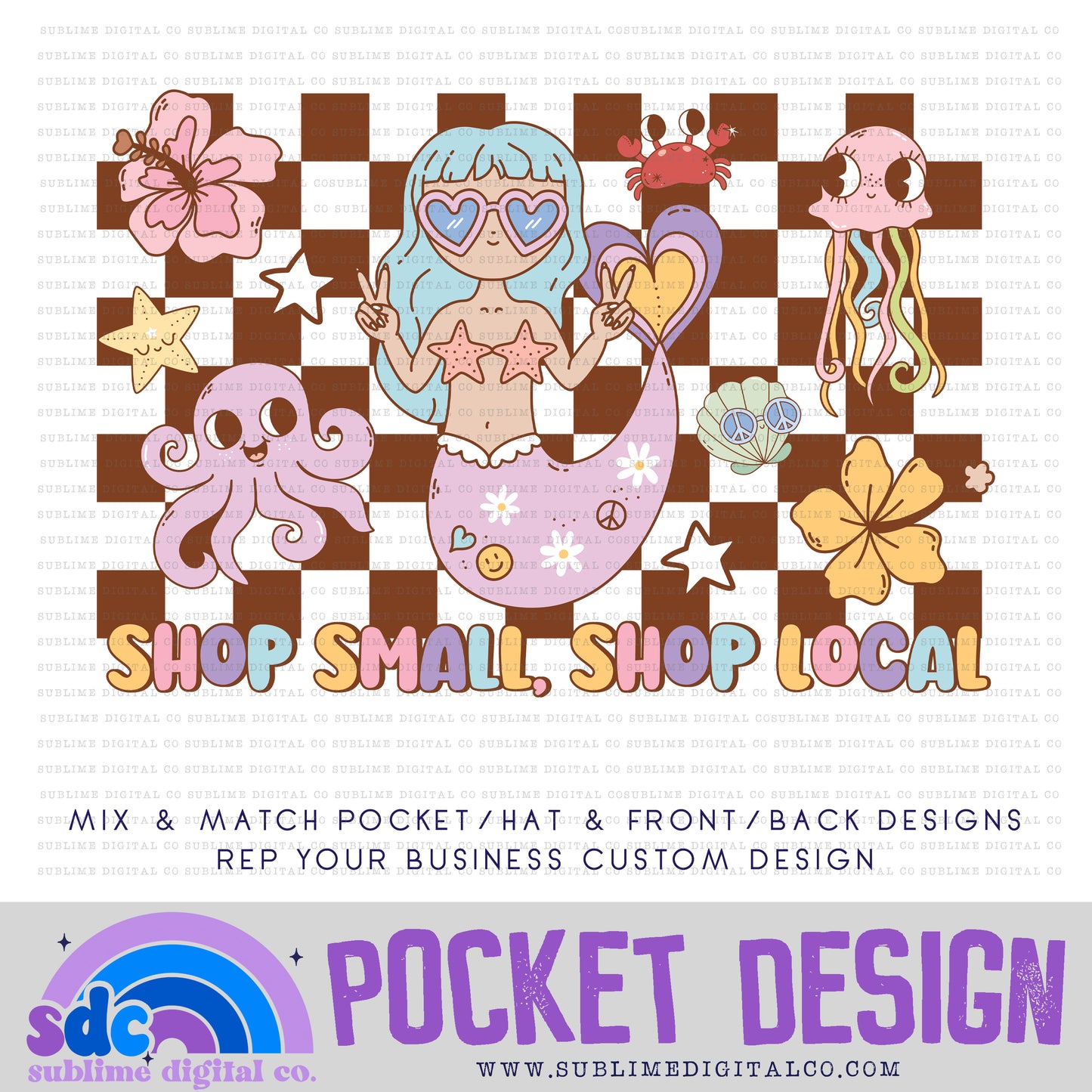 Summer Mermaid • Pocket/Hat Design • Rep Your Business • Instant Download • Sublimation Design