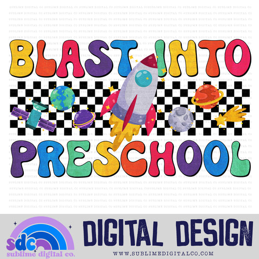 Blast Into Preschool 2 • Groovy School • School • Instant Download • Sublimation Design