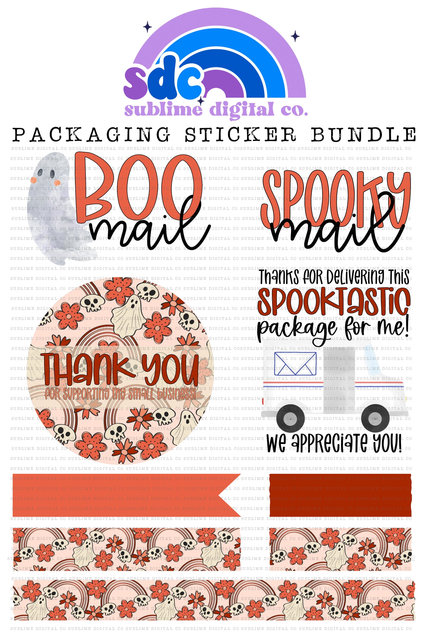 Rainbow Skull & Ghost Sticker Bundle | PNG Files | Digital Download