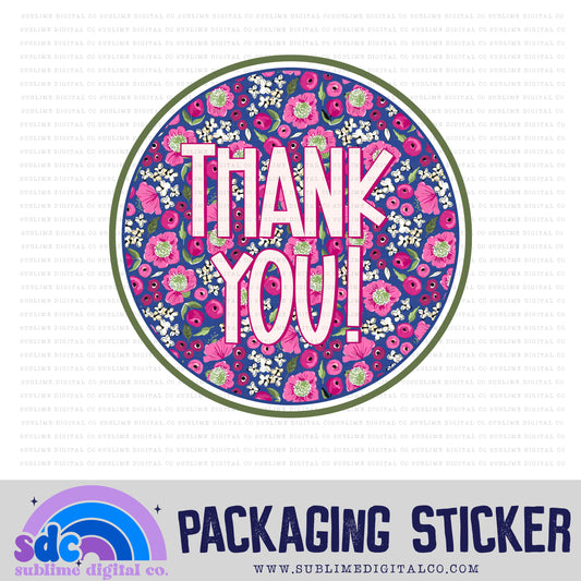 Pink Green Floral Ty Circle | Small Business Stickers | Digital Download | PNG File