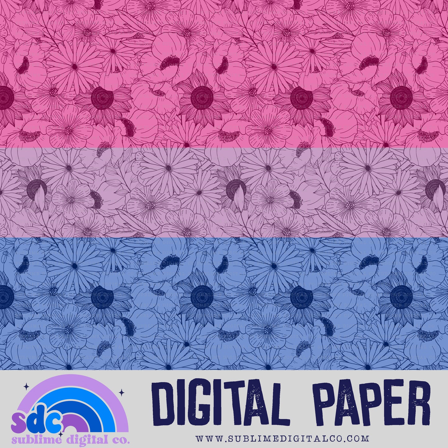 Bisexual Floral • Pride • Digital Paper • Instant Download
