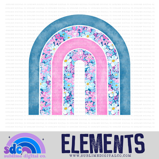Blue & Pink Dainty Floral • Rainbows • Instant Download • Sublimation Design