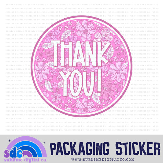 Pink Floral Ty Circle | Small Business Stickers | Digital Download | PNG File