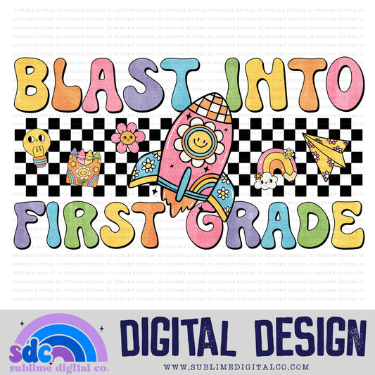 Blast Into First Grade • Groovy School • School • Instant Download • Sublimation Design