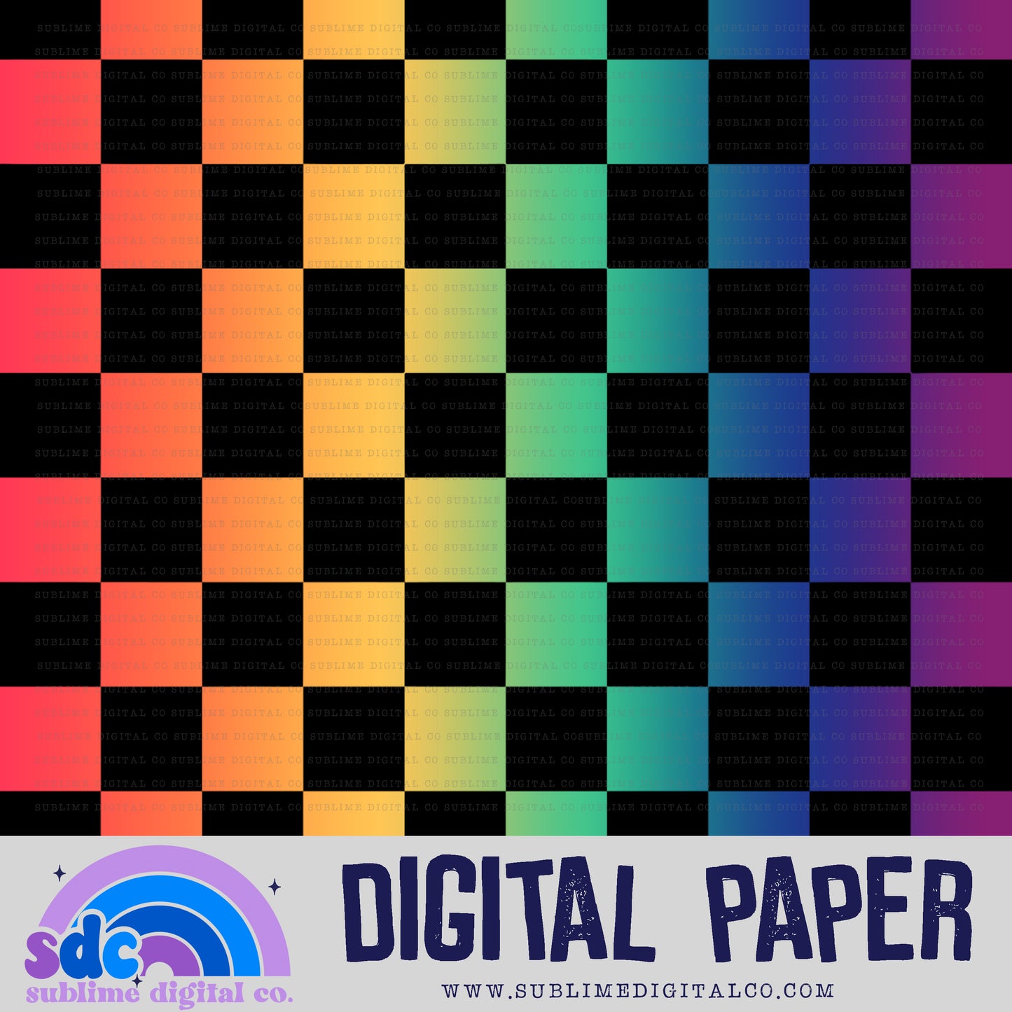 Rainbow Checkerboard - Black • Pride • Digital Paper • Instant Download