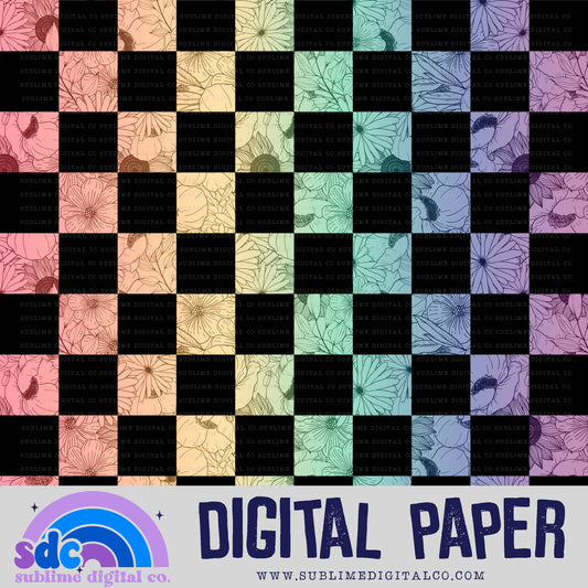 Rainbow Floral Checkerboard • Pride • Digital Paper • Instant Download