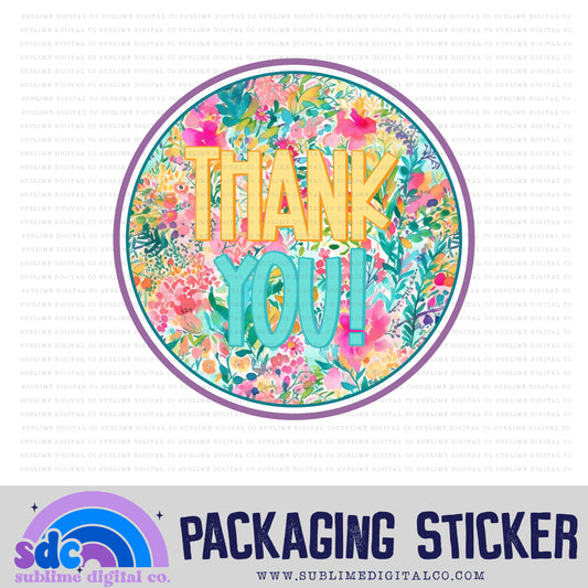 Vibrant Floral Thank You Circle | Small Business Stickers | Digital Download | PNG File