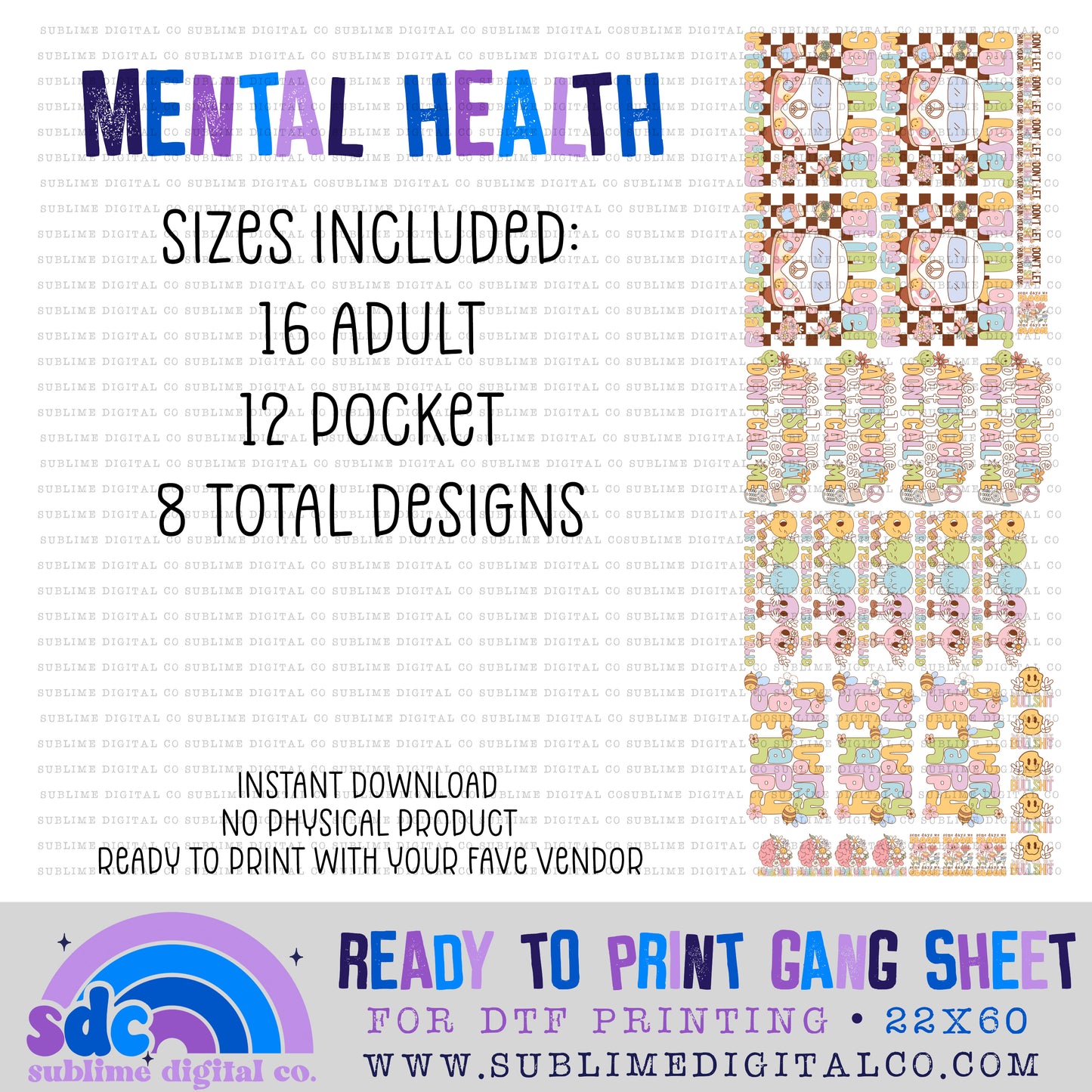 Mental Health • Premade Gang Sheets • Instant Download • Sublimation Design