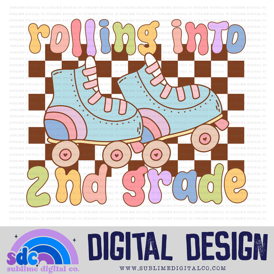 Rolling into 2nd Grade - Roller Skates • Groovy School • School • Instant Download • Sublimation Design