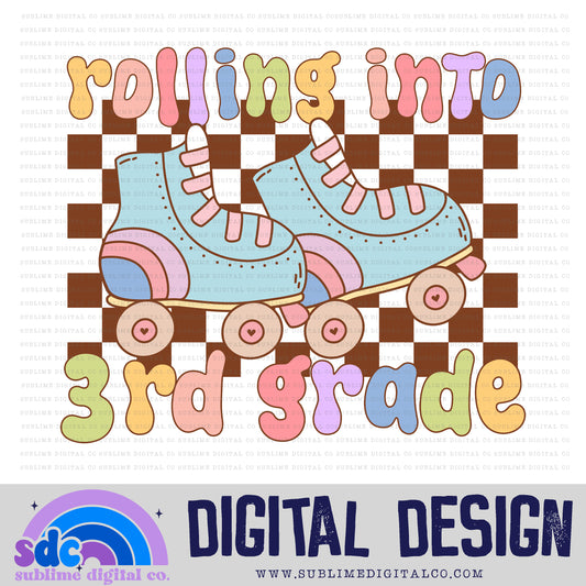 Rolling into 3rd Grade - Roller Skates • Groovy School • School • Instant Download • Sublimation Design