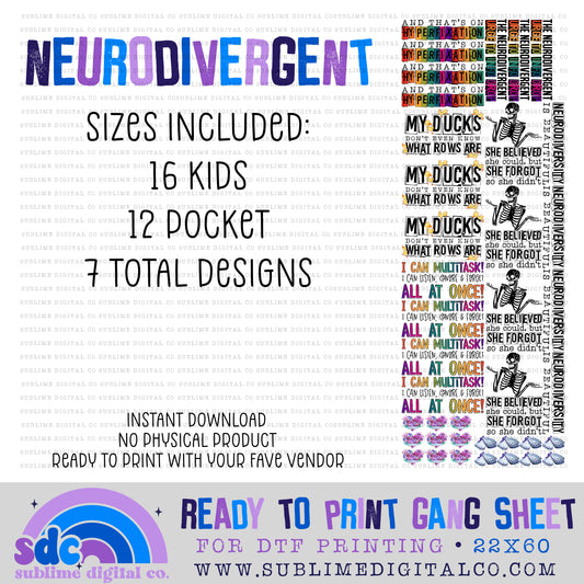 Neurodivergent • Premade Gang Sheets • Instant Download • Sublimation Design