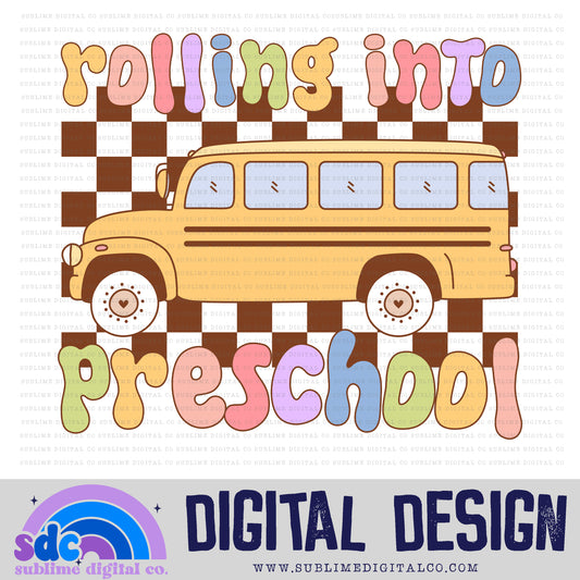 Rolling into Preschool - School Bus • Groovy School • School • Instant Download • Sublimation Design