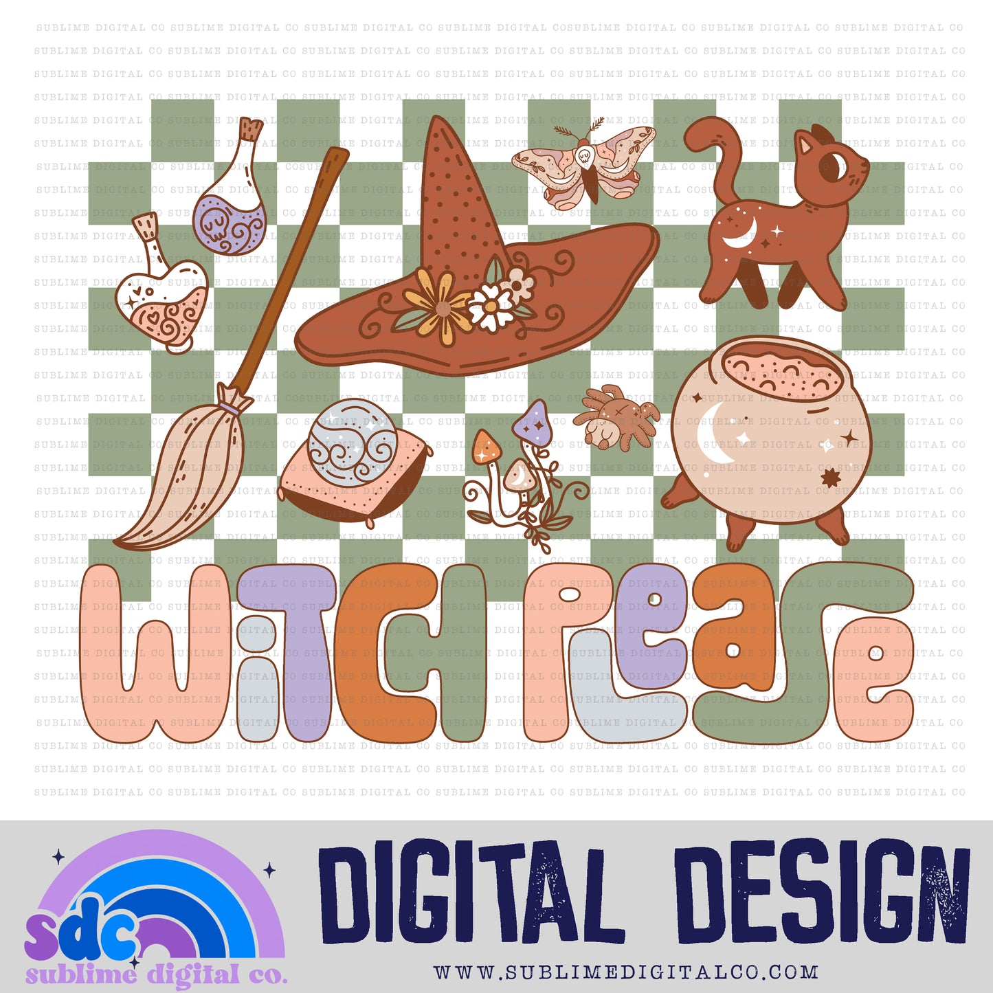 Witch Please Checkerboard • Groovy Retro • Halloween • Instant Download • Sublimation Design