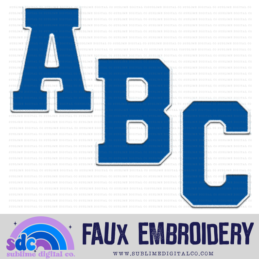 Blue & White • School Colors • Faux Embroidery Letter Sets • 26 PNG Files • Digital Download