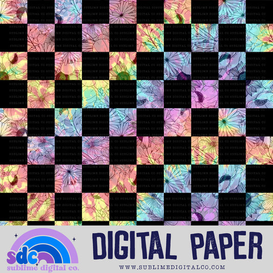 Rainbow Floral Tie Dye Checkerboard • Pride • Digital Paper • Instant Download