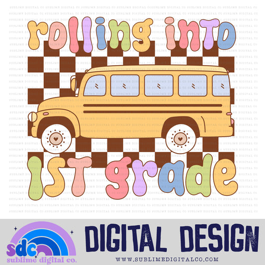 Rolling into 1st Grade - School Bus • Groovy School • School • Instant Download • Sublimation Design