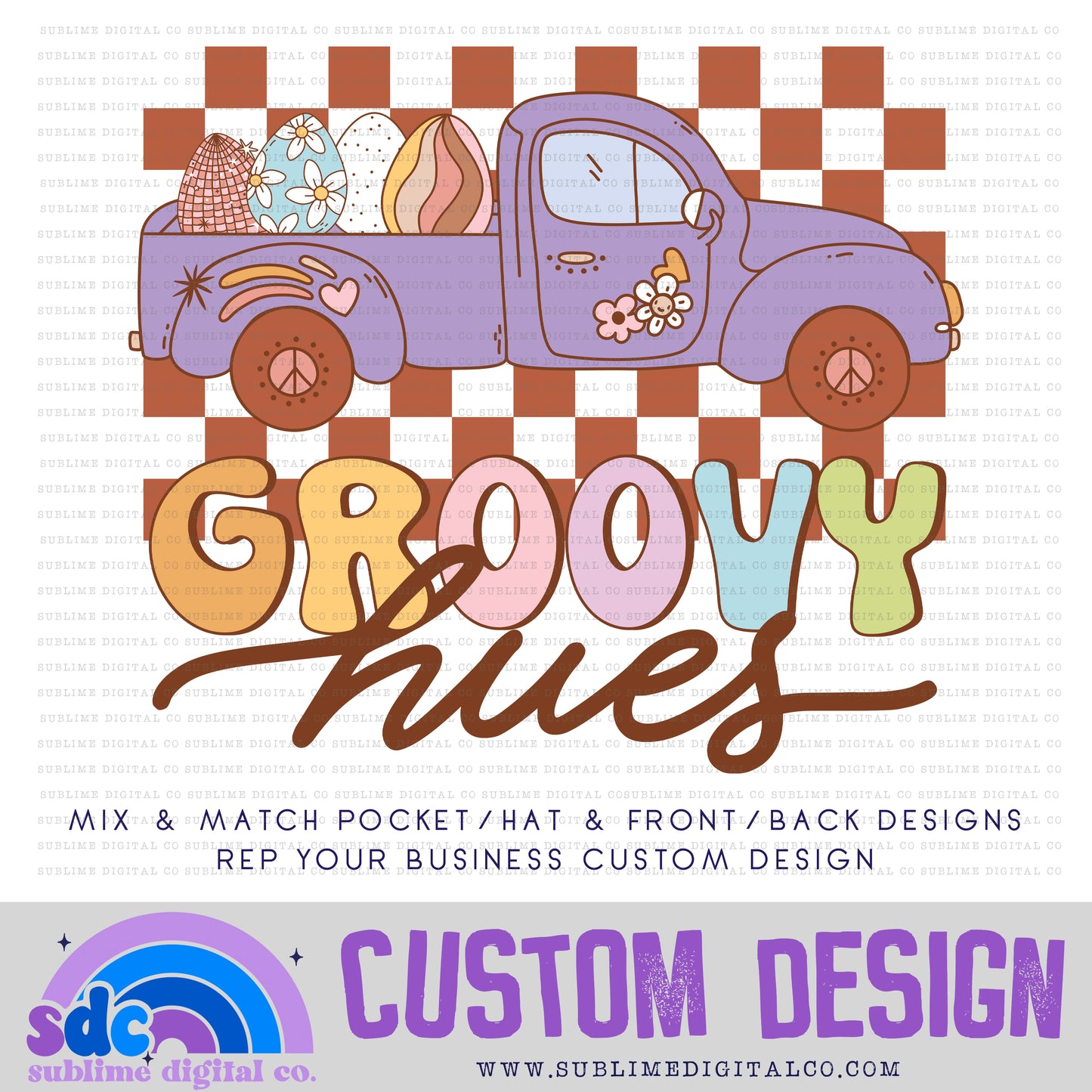 Groovy Easter Truck • Front or Back Custom • Rep Your Business • Instant Download • Sublimation Design