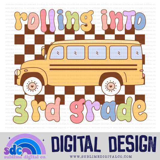 Rolling into 3rd Grade - School Bus • Groovy School • School • Instant Download • Sublimation Design