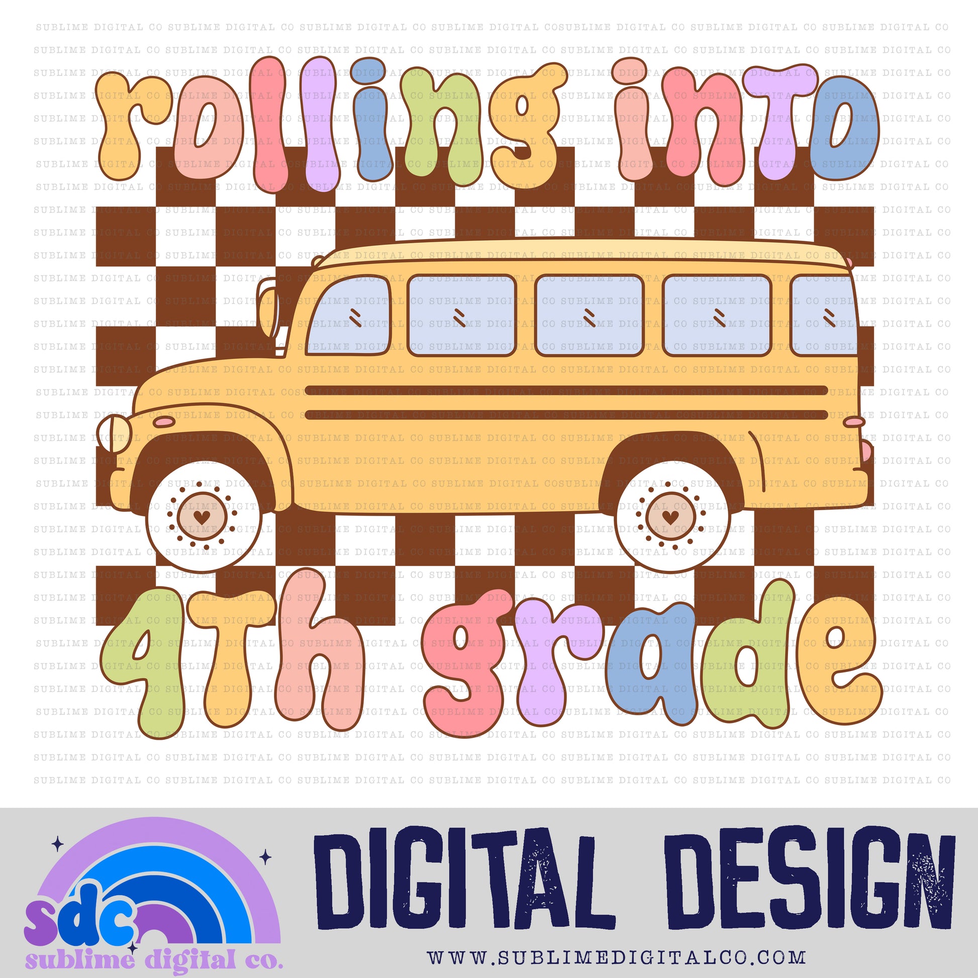 Rolling into 4th Grade - School Bus • Groovy School • School • Instant ...