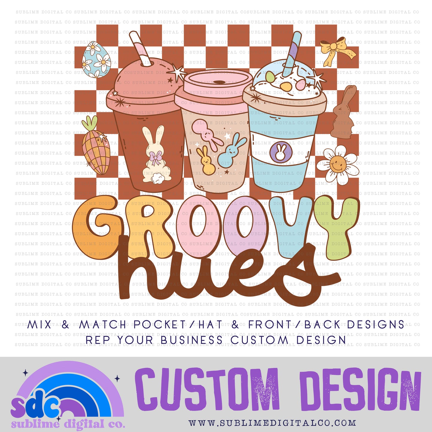 Groovy Easter Coffee • Front or Back Custom • Rep Your Business • Instant Download • Sublimation Design