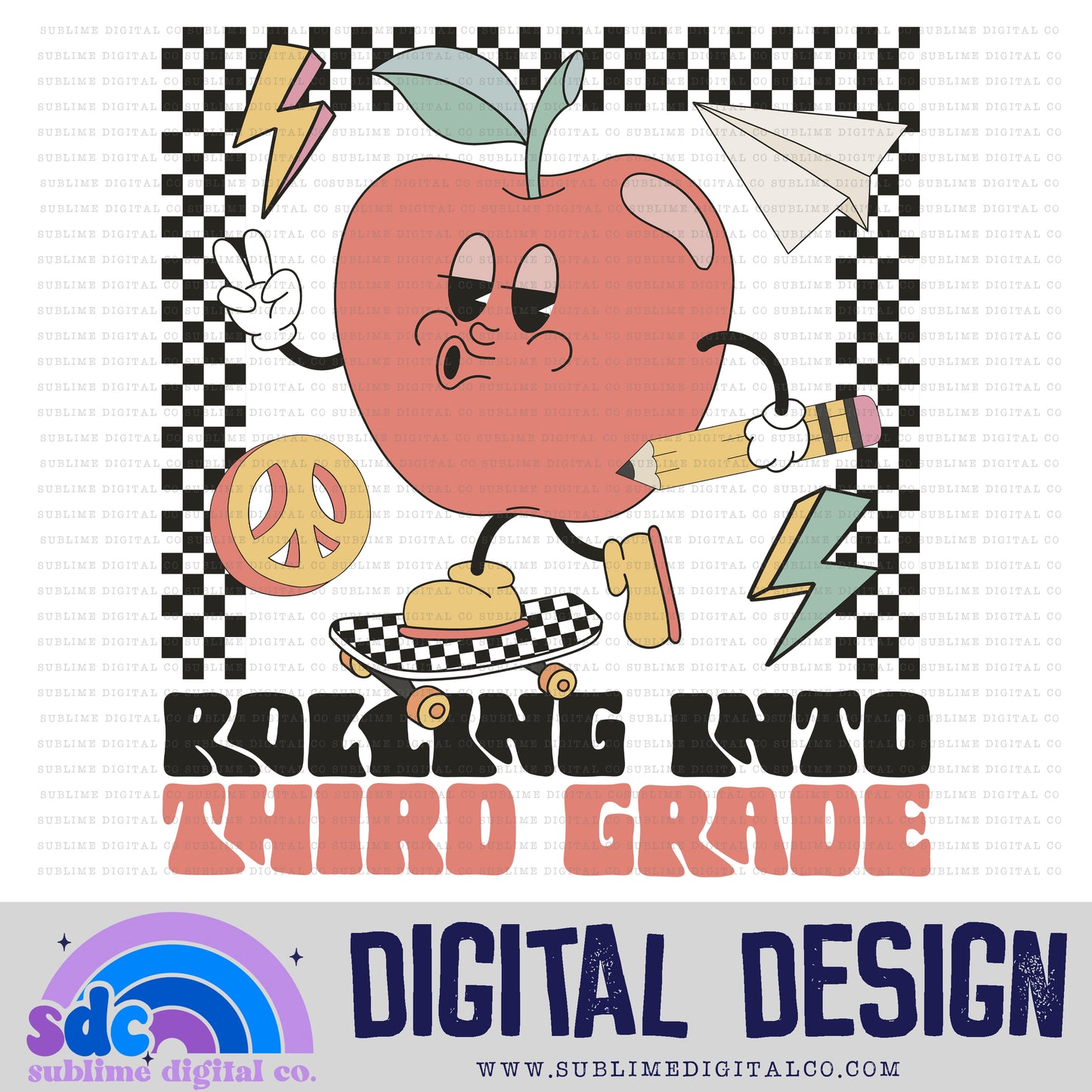 Rolling Into/Skateboard Bundle • Groovy School • School • Instant Download • Sublimation Design