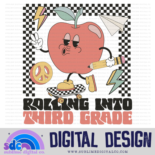 Rolling into Third Grade - Skateboard • Groovy School • School • Instant Download • Sublimation Design