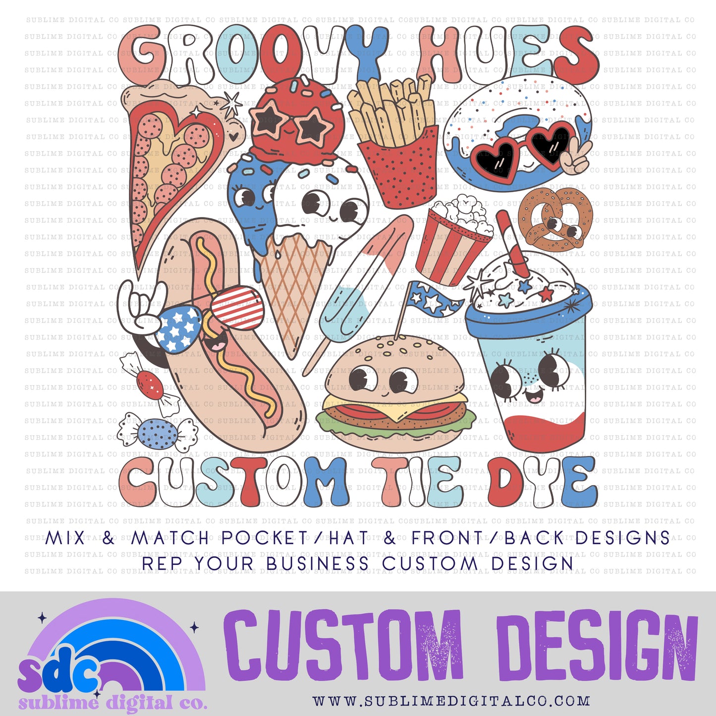 Groovy 4th of July Snacks • Front or Back Custom • Rep Your Business • Instant Download • Sublimation Design