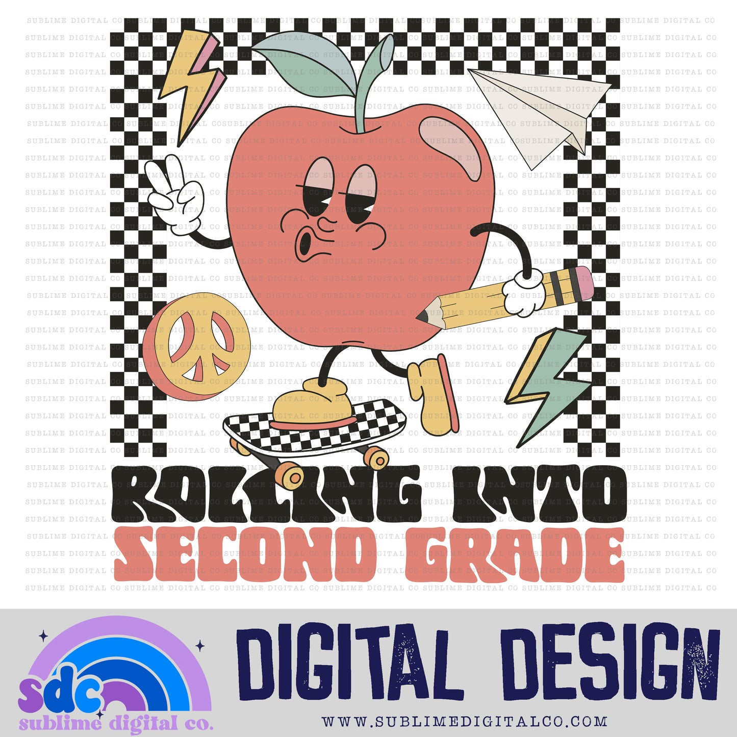 Rolling Into/Skateboard Bundle • Groovy School • School • Instant Download • Sublimation Design