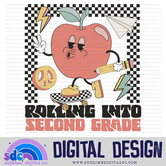Rolling into Second Grade - Skateboard • Groovy School • School • Instant Download • Sublimation Design
