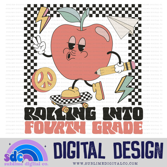 Rolling into Fourth Grade - Skateboard • Groovy School • School • Instant Download • Sublimation Design