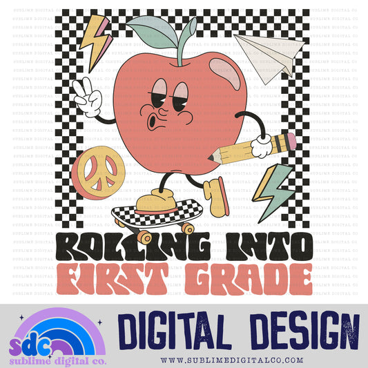 Rolling into First Grade - Skateboard • Groovy School • School • Instant Download • Sublimation Design