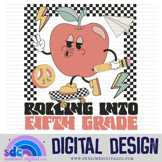 Rolling into Fifth Grade - Skateboard • Groovy School • School • Instant Download • Sublimation Design