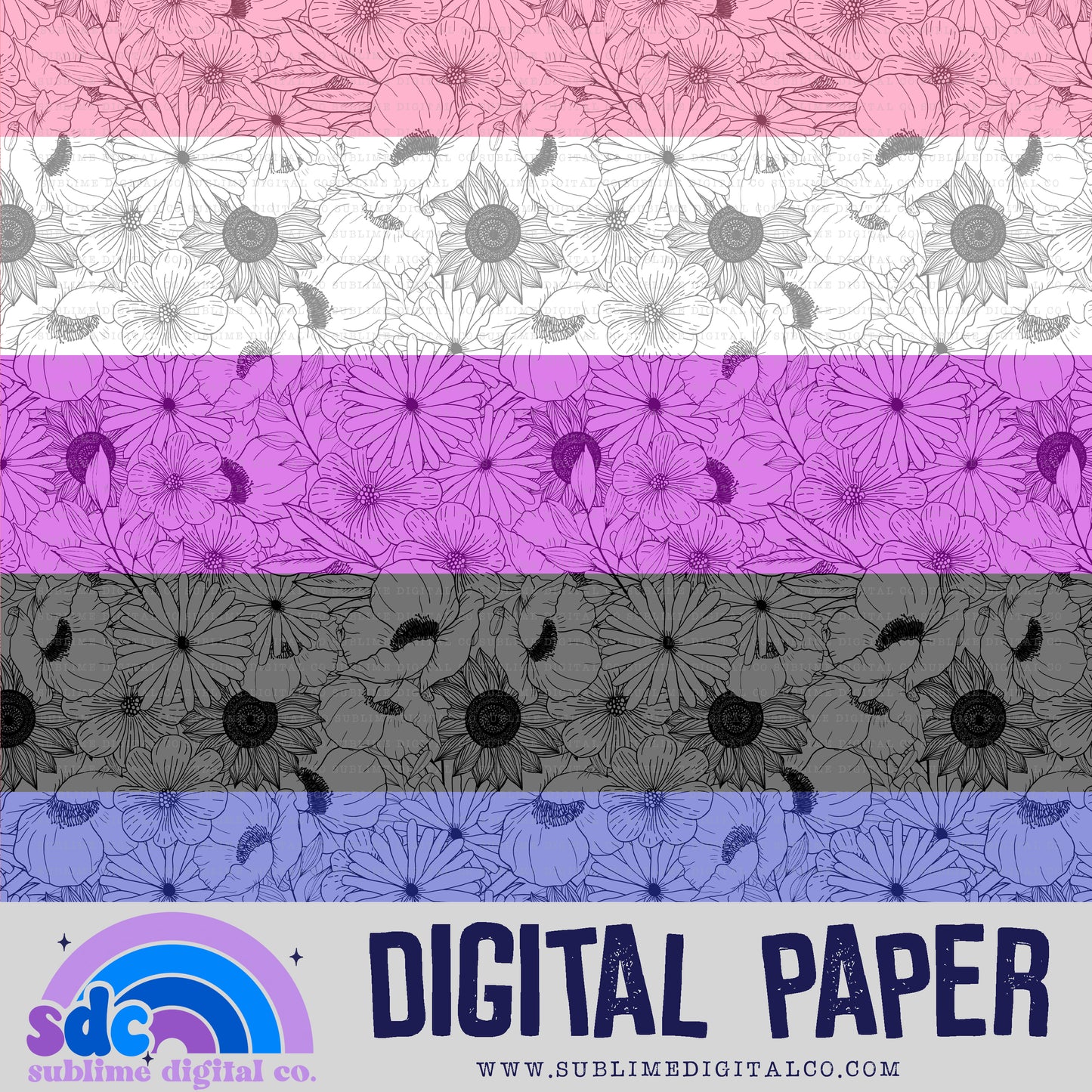Genderfluid Floral • Pride • Digital Paper • Instant Download