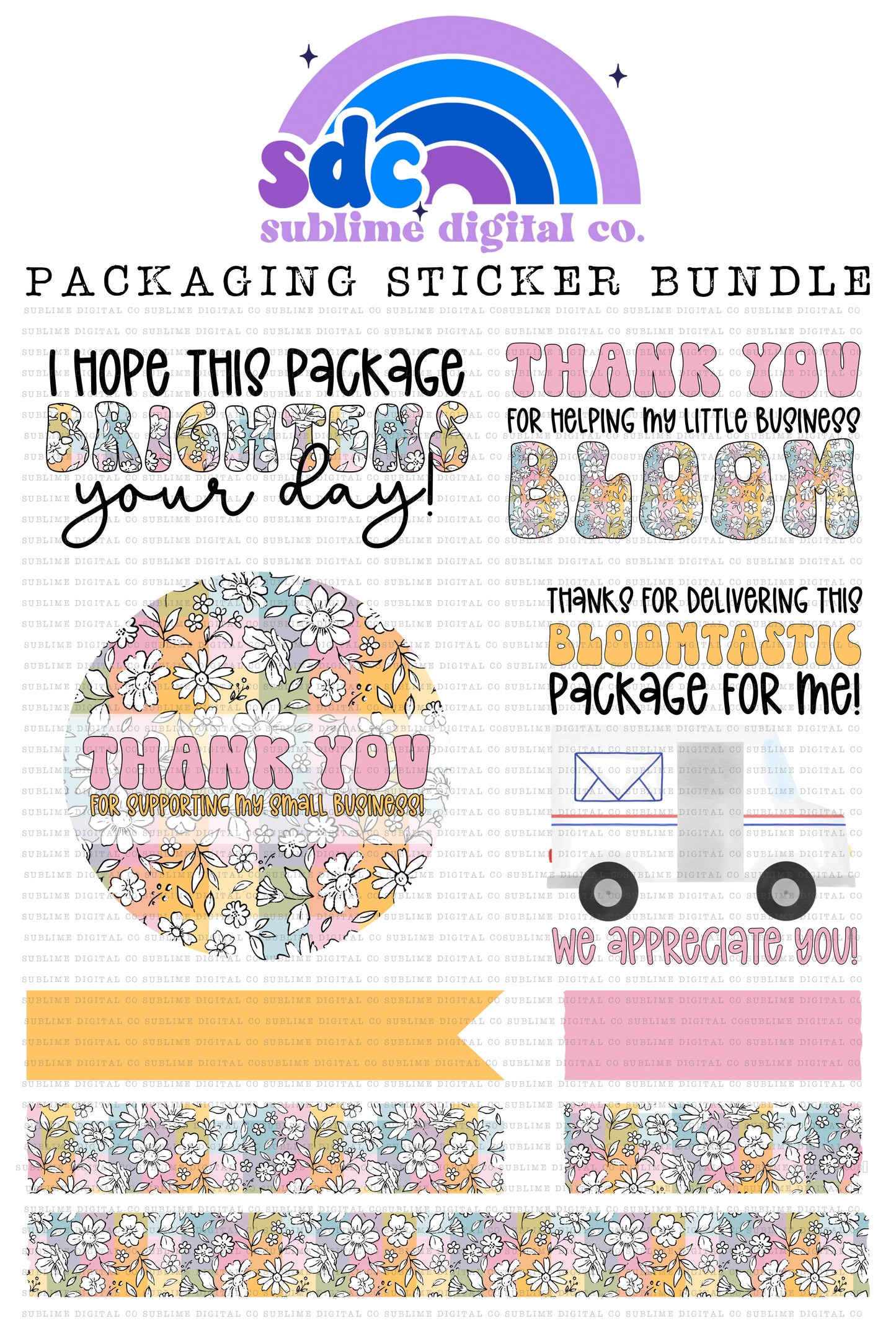 Floral Pastel Plaid Sticker Bundle | PNG Files | Digital Download