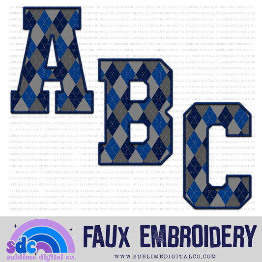 Blue Team • Wizard • Faux Embroidery Letter Sets • 26 PNG Files • Digital Download