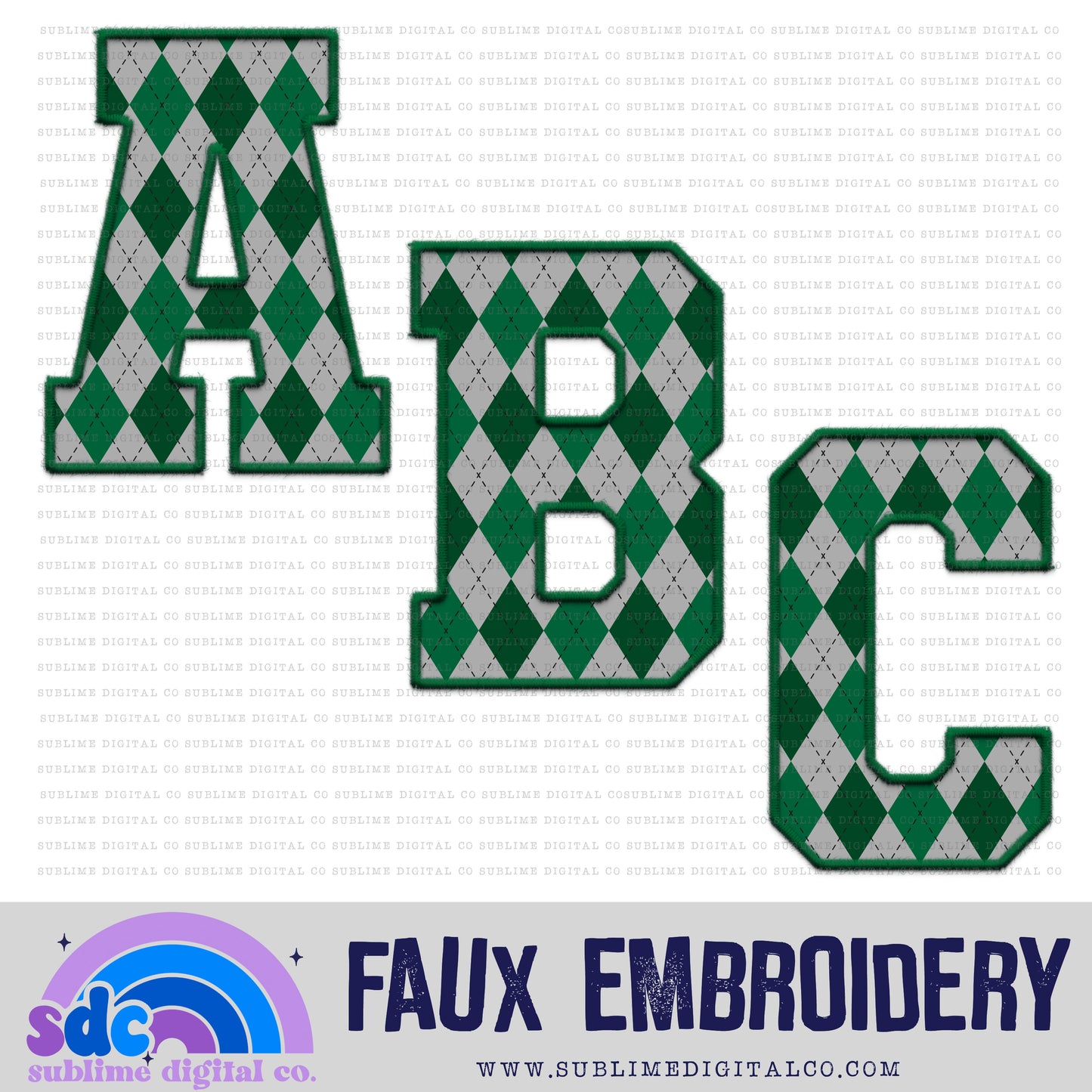 Green Team • Wizard • Faux Embroidery Letter Sets • 26 PNG Files • Digital Download