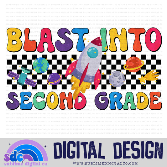 Blast Into Second Grade 2 • Groovy School • School • Instant Download • Sublimation Design