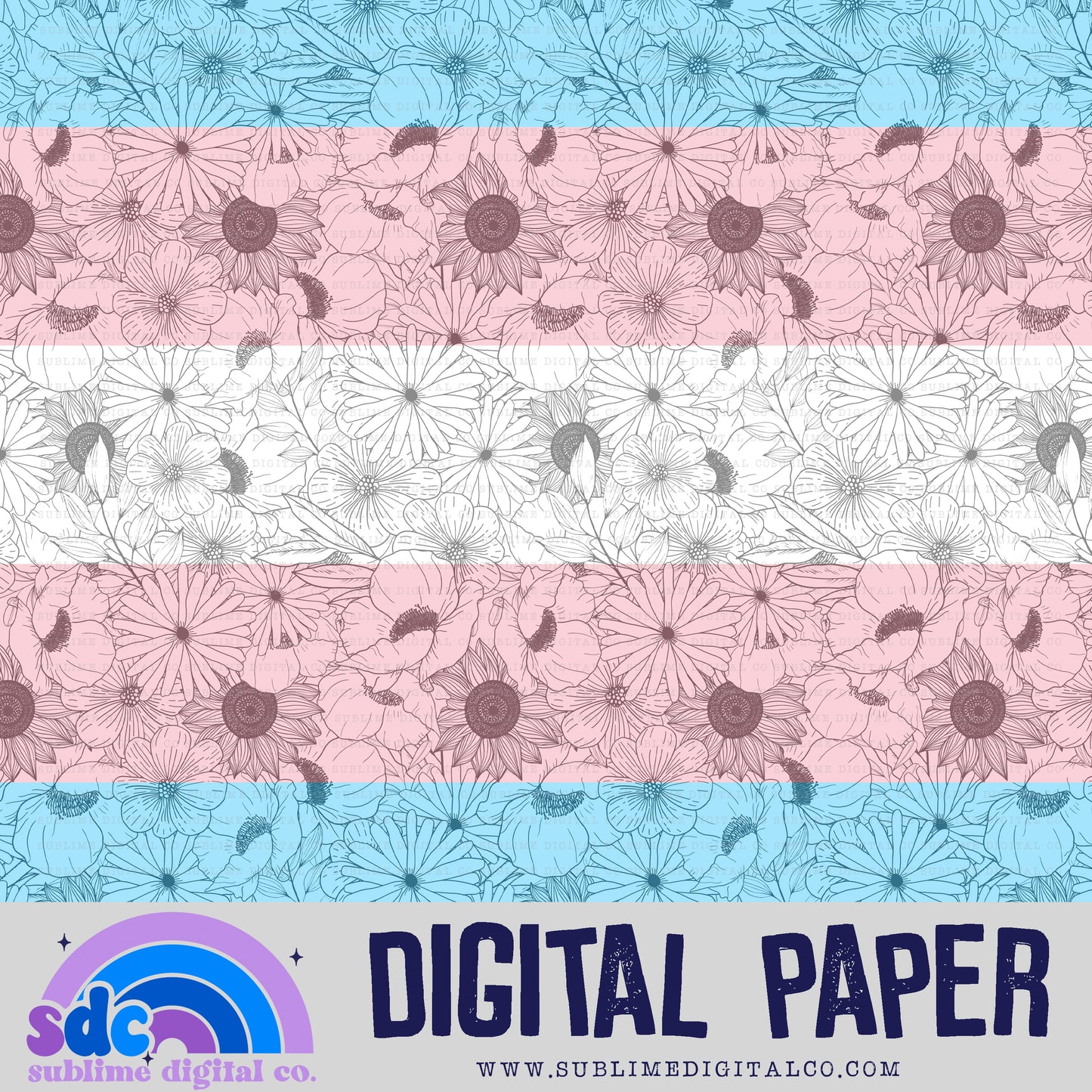 Trans Floral • Pride • Digital Paper • Instant Download