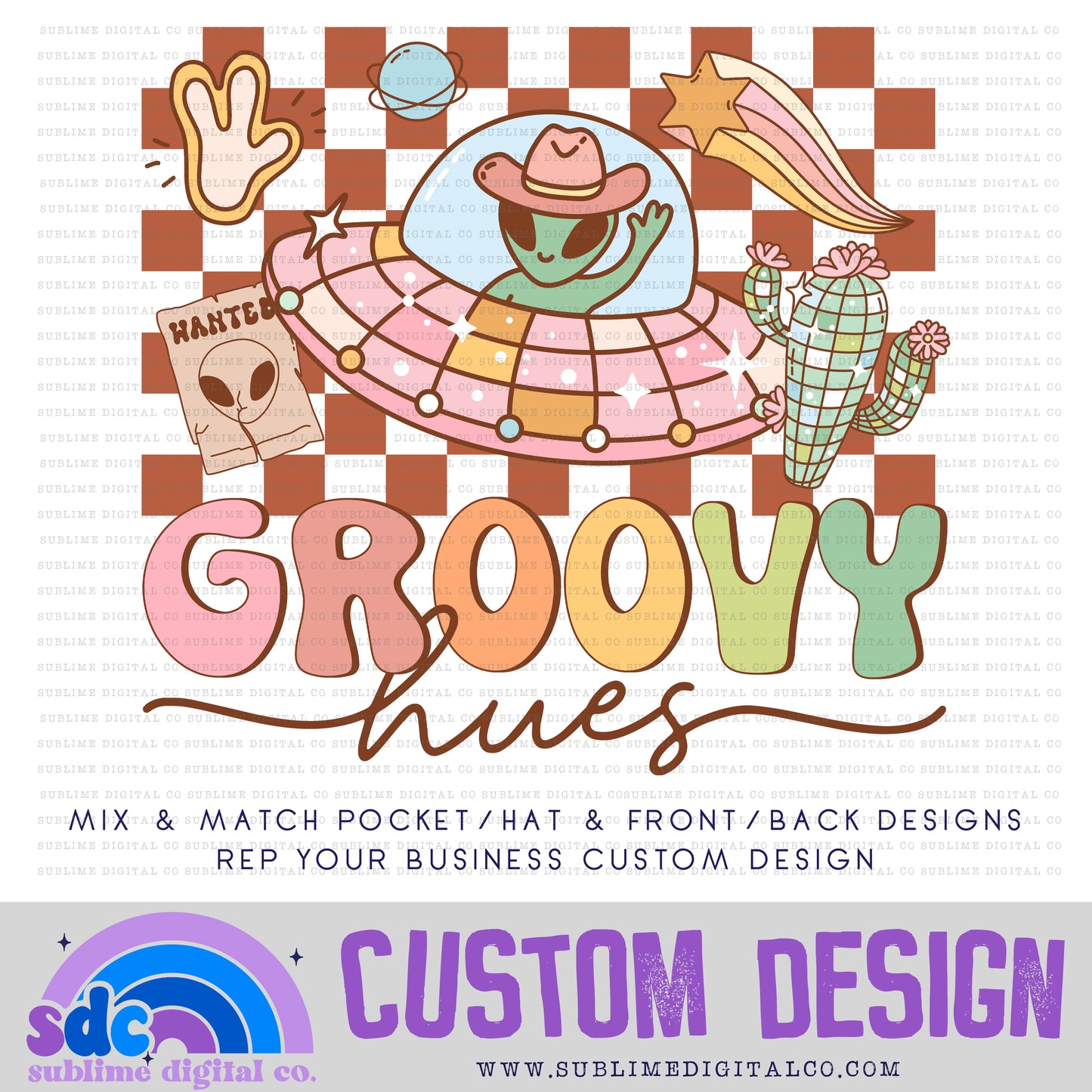 Groovy Western Alien • Front or Back Custom • Rep Your Business • Instant Download • Sublimation Design