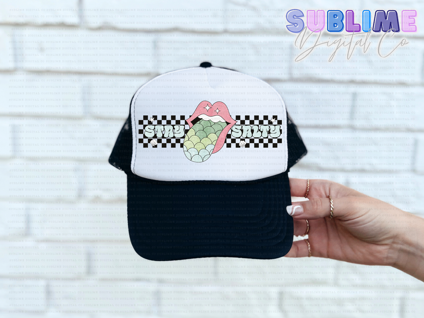 Stay Salty• Retro • Western • Mermaids • Faux Hat Patch • Instant Download • Sublimation Design