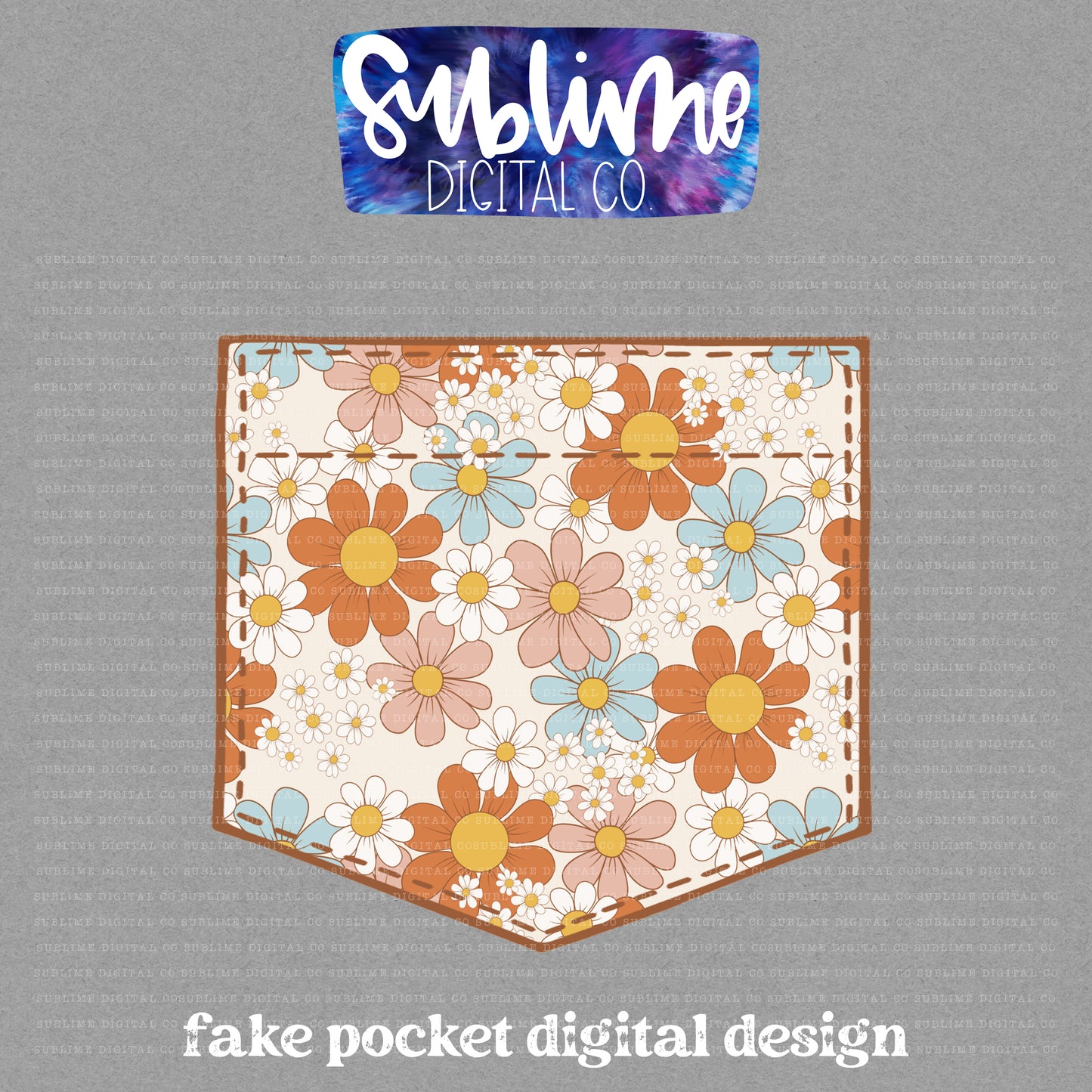 Retro Floral • Fake Pocket • Instant Download • Sublimation Design