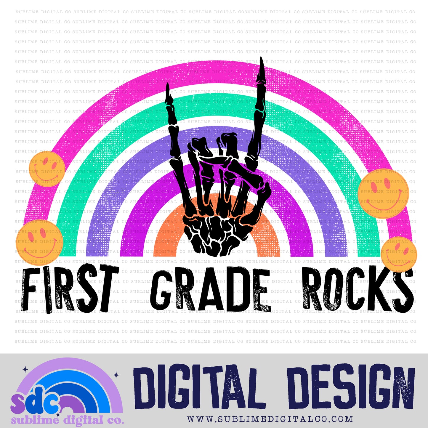 First Grade Rocks - Pink/Purple • Rock On • Rainbow • School • Instant Download • Sublimation Design