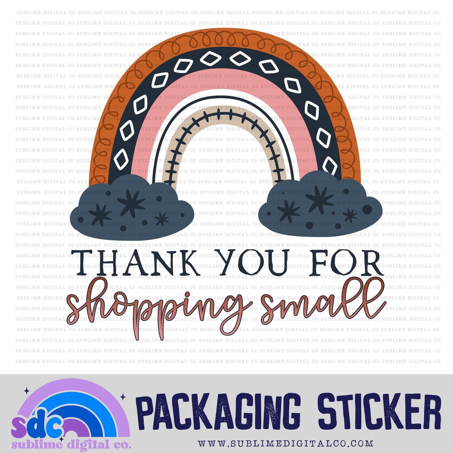 Thank You For Shopping Small - Rainbow | Small Business Stickers | Digital Download | PNG File